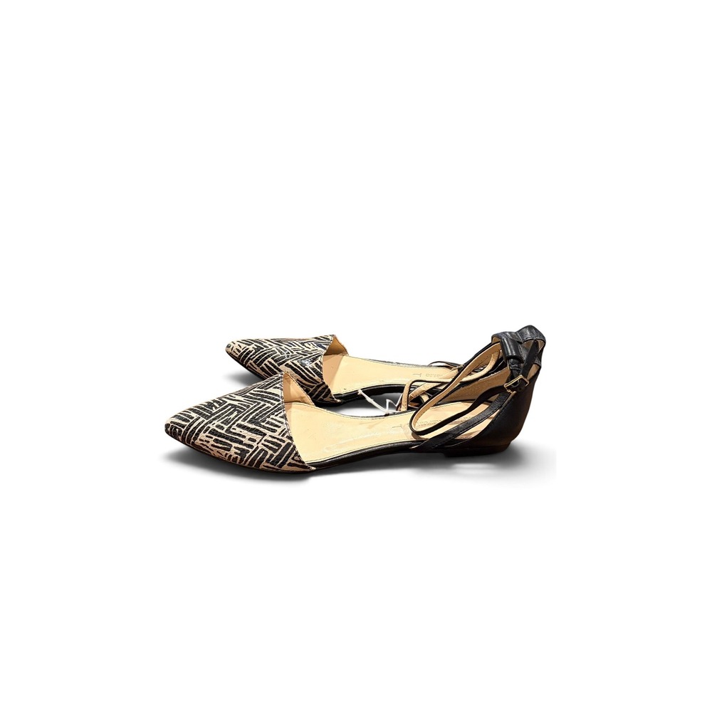 Banana Republic D'Orsay Flats Size 7 Ankle Strap Black White Snakeskin Leather - Picture 3 of 7